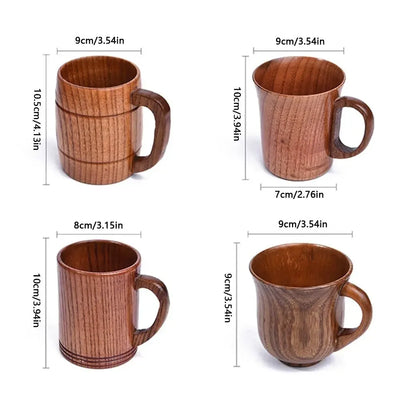 Drinkware Vintage Wooden Tea Cup Handmade Japanese Style Wood Coffee Mug Solid Wood with Handle Drinking Cup Restaurant