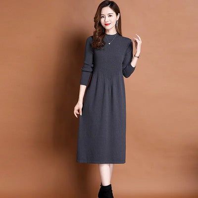 Knitted Sweater Dress for Women in Autumn Winter New Style with Coat Half Turtleneck Temperament Bottoming A-line Skirt Trendy