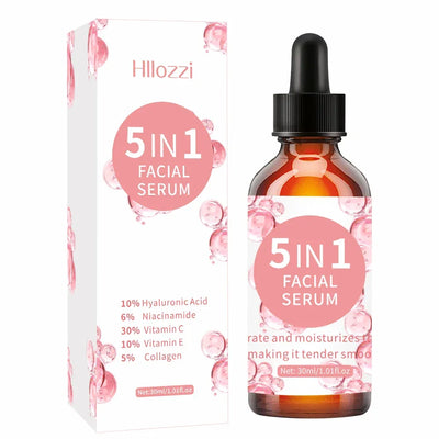 5 In 1 Fade fine lines Firming Face Serum Moisturizing brightning Vitamin C Hyaluronic Acid Facial Serum Shrink Pores Skin Care
