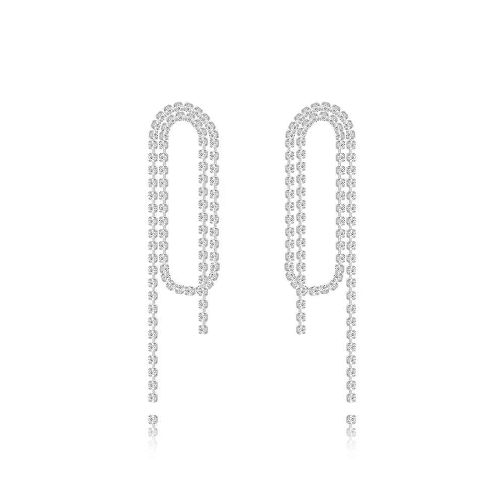 Fashion Statement Long Statement Gold Plated Bling Tassel Earring For Women Female Stainless Steel Wedding Daily Pendant Jewelry