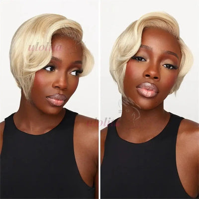 Short Hair 613 Blonde 180% Pixie Cut Wigs Human Hair Wig With Bangs 13x4 Lace fronta Wig Brazilian C Parted Minimalist Pixie Wig