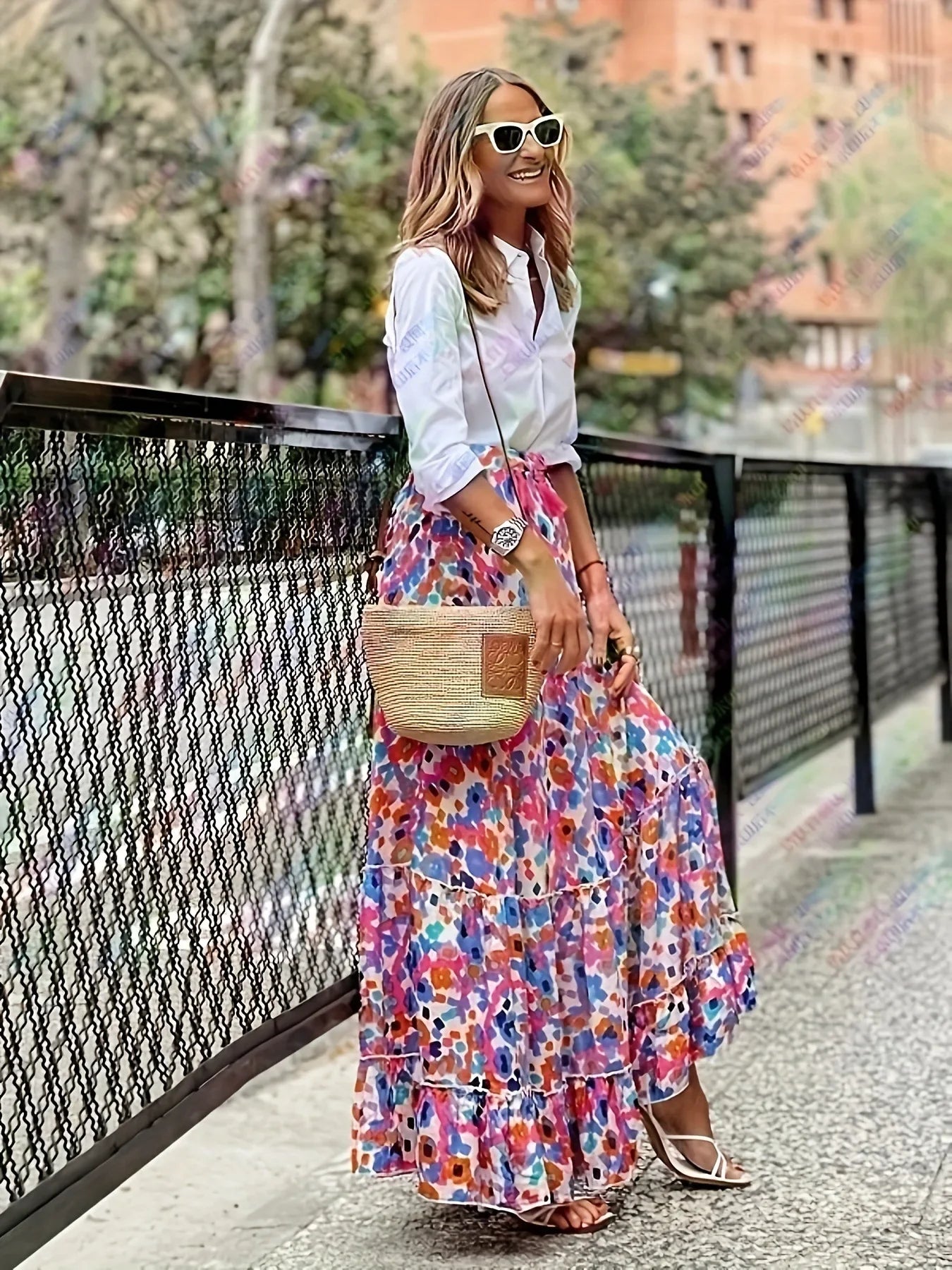 Bohemian Style Printed A-line Skirt Women Fashion Beach Vacation Loose Drawstring Ruffles Skirts Female  Summer New Streetwear