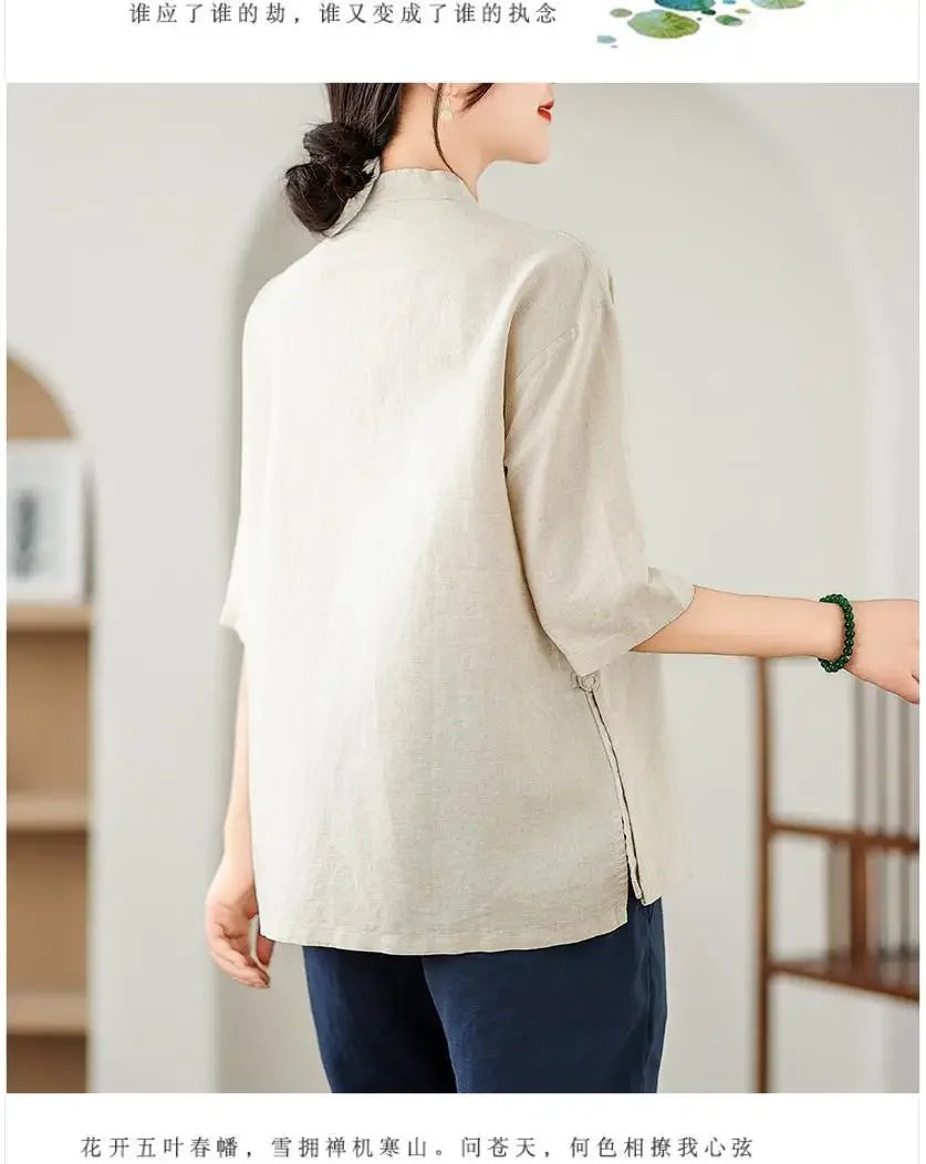 Women's Retro Linen Short-Sleeved Top