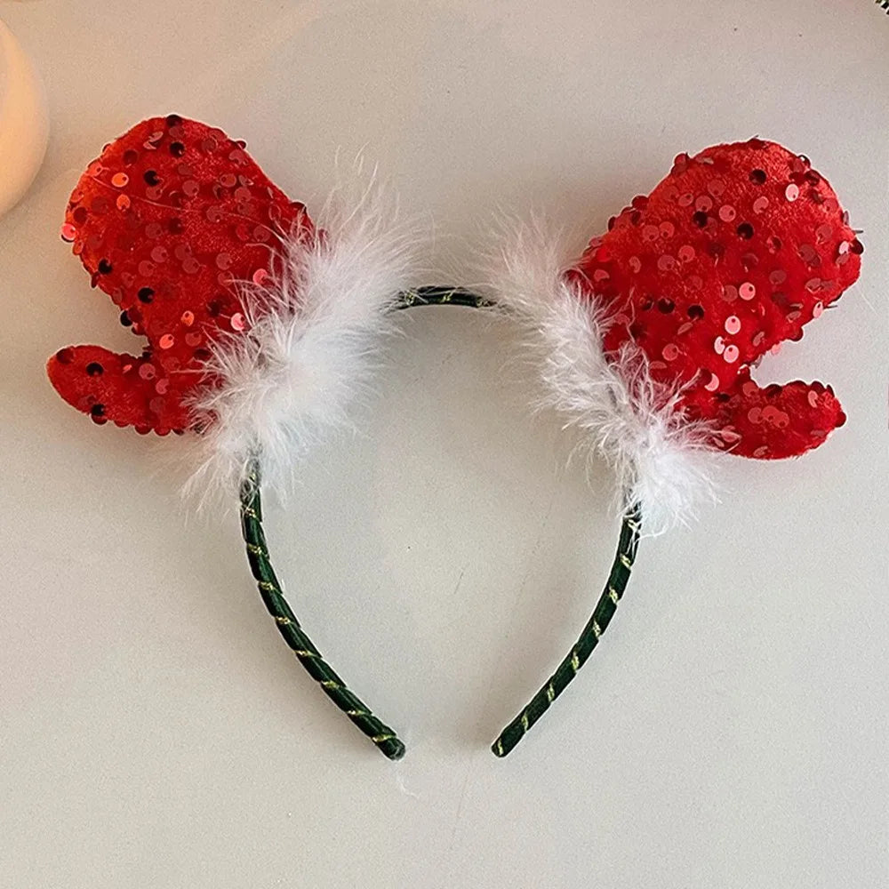 Headwear Sequin Merry Christmas Headbands Festival Red Christmas Hat Hair Hoop Dress Up Plush Holiday Decor