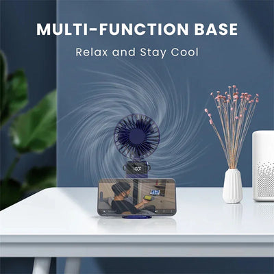 Heldhand Mini Fan Foldable 1500mHA Portable Neck Hanging Fans 5 Speed USB Rechargeable Fan  with Phone Stand and Display Screen