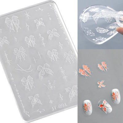 Geometric Bowknot Grid Lace Flora Edge Nail Art Silicone Carving Mold Mould Star Daisy Flower Charms Bow Tie Snowflake Template