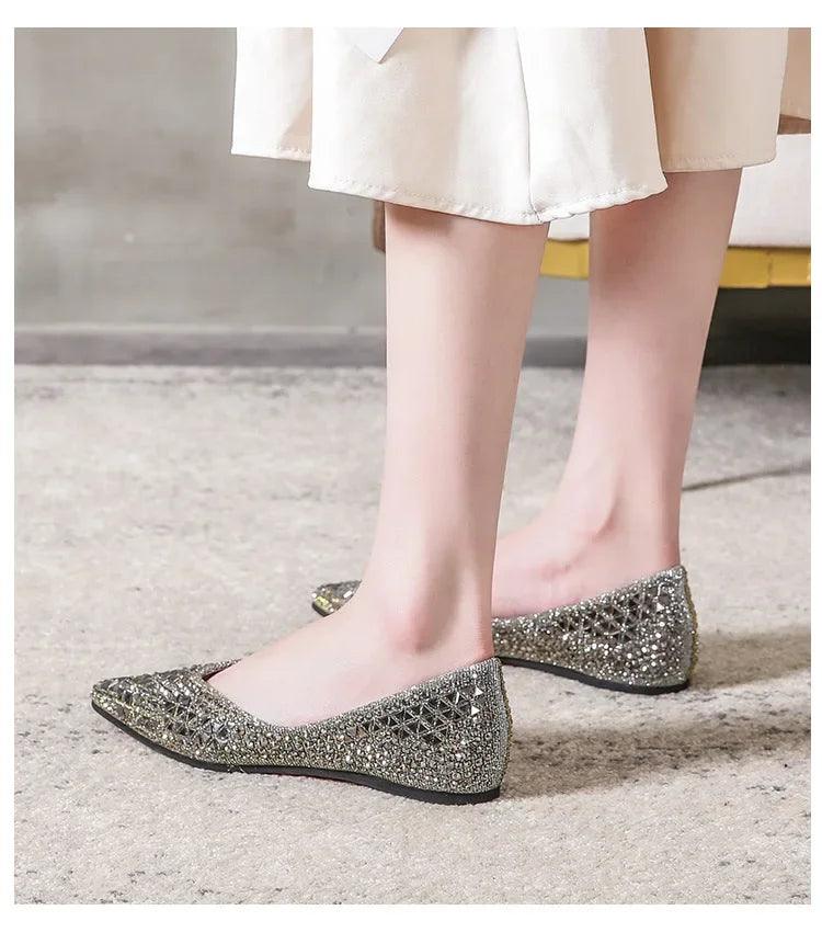 Women’s ballet rhinestones flats female plus size 43 slip on boat shoes chaussure