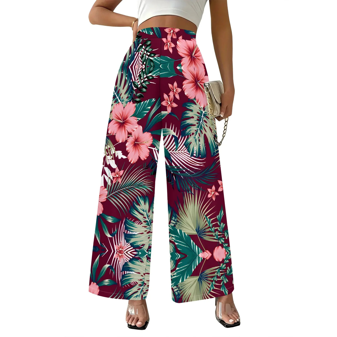 Women's Wide Leg Sweatpants Casual Elastic High Waisted Drawstring Long Pants Beach Vacation Pants with Pockets