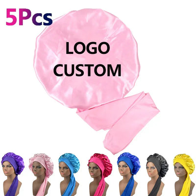 Silk Bonnet For Women Large Sleeping Cap For Hair Care Soft Satin Bonnets With Wrap Tie No Frizz No Fly Aways Hair Bonnets LOGO