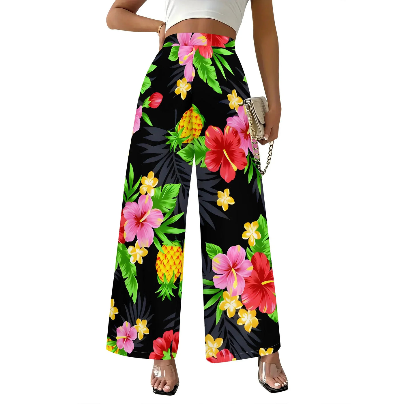 Women's Wide Leg Sweatpants Casual Elastic High Waisted Drawstring Long Pants Beach Vacation Pants with Pockets