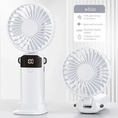 Heldhand Mini Fan Foldable 1500mHA Portable Neck Hanging Fans 5 Speed USB Rechargeable Fan  with Phone Stand and Display Screen