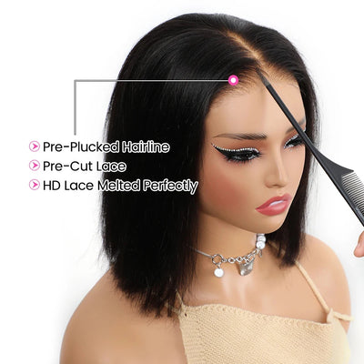 Pre-Bleached Knots 4x4 Glueless Wig Ready To Wear Wigs 180% Straight Pre-plucked Human Hair Bob Wigs Pre-cut Lace Wear Go Wigs