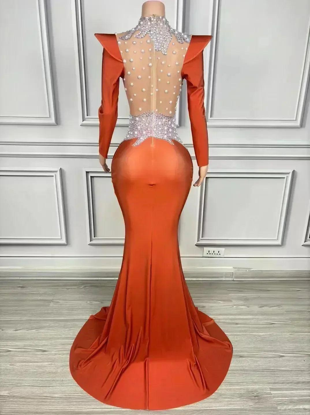Women luxury evening party elegant gowns sing stage performance costume white pearls see through mesh maxi long dresses