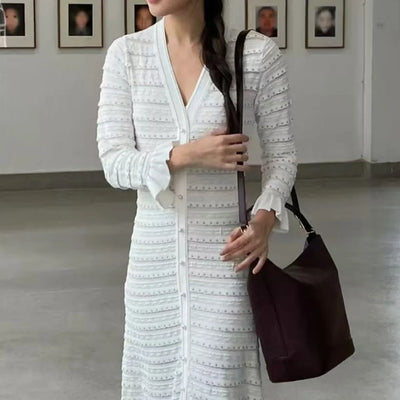 Women's long-sleeved V-neck slim-fit maxi dress with rivet design Evening dresses Elegant party Woman clothing