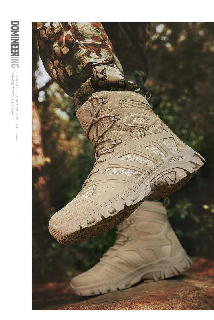 Men's high top hiking boots, sporty and stylish outdoor style, solid color, anti slip and wear-resistant rubber sole