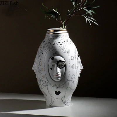 Facial Ceramic Vase Desktop Flower Arrangement Floral Organ Large Hydroponic Vase Decorative Vases Ornaments Dried Flower Vases