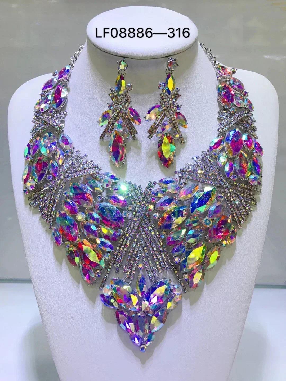 Women luxury necklaces set wedding delicate fashion jewelery crystal rhinestone earrings jewelry sets