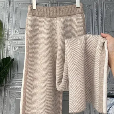Wide Leg Pants Women Autumn and Winter High Waist Loose Striped Knitted Tweed Casual Straight Drag Pants Outer Wear Korean New