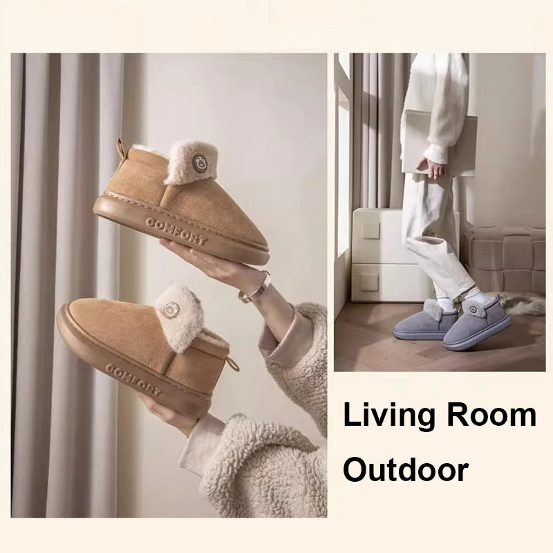 Winter Warm House Slippers Indoor Outdoor Cotton Plush Shoes Eva Lightweight Cozy Fur Lining For Men Women Family Comfort