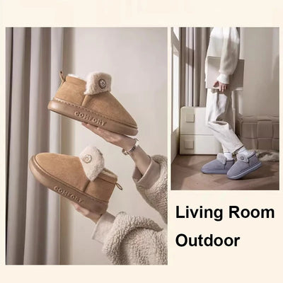 Winter Warm House Slippers Indoor Outdoor Cotton Plush Shoes Eva Lightweight Cozy Fur Lining For Men Women Family Comfort