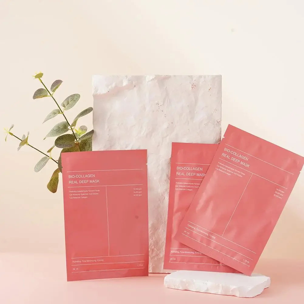 1Box /4PCs Bio Collagen Face Mask Shrink Pores Deep Hydrating Overnight Mask Moisturizing Refreshing Brightening Face Skin Care