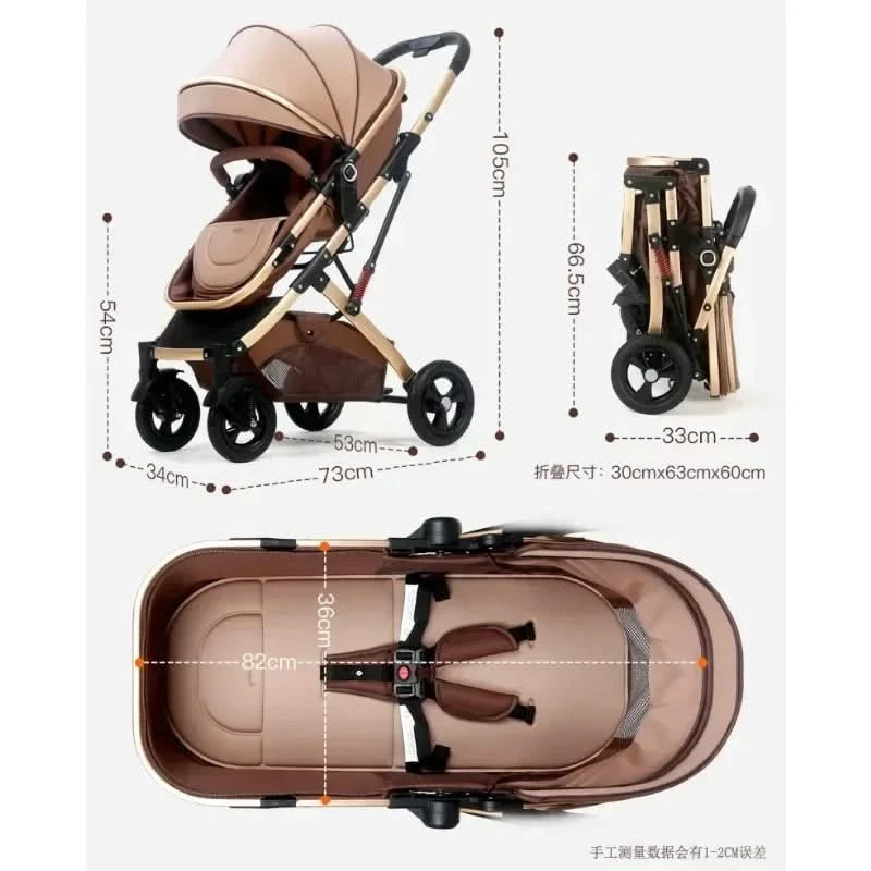 3-in-1 Twin Baby Stroller with Car Seat,portable Foldable Baby Stroller High View Newborn Baby Stroller Can Sit and Lie
