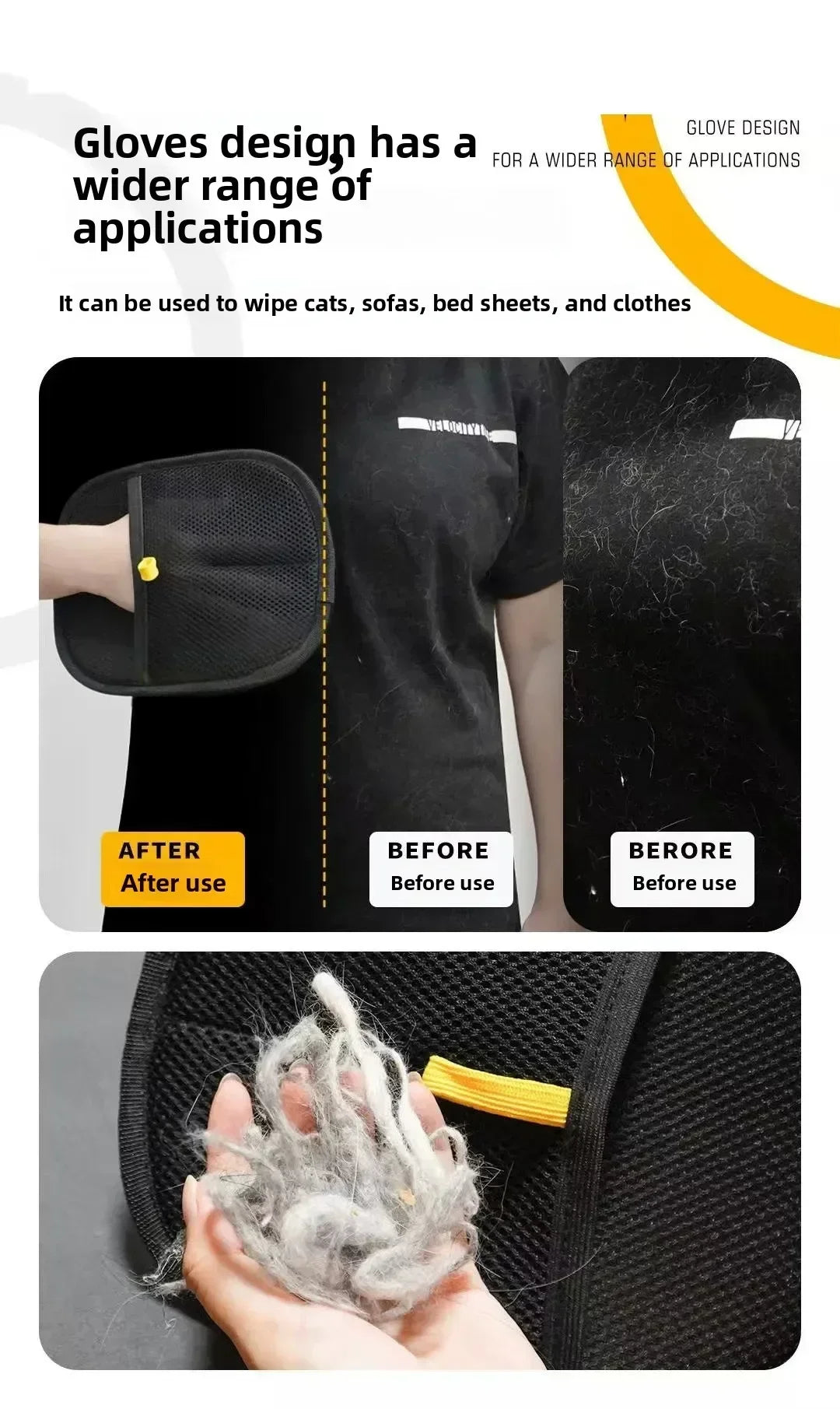 Pet Grooming Gloves Dog Grooming Equipment Anti-static Pet Hair Removal Brushes for Cats and Dogs on Clothes Sofas Carpets Etc.