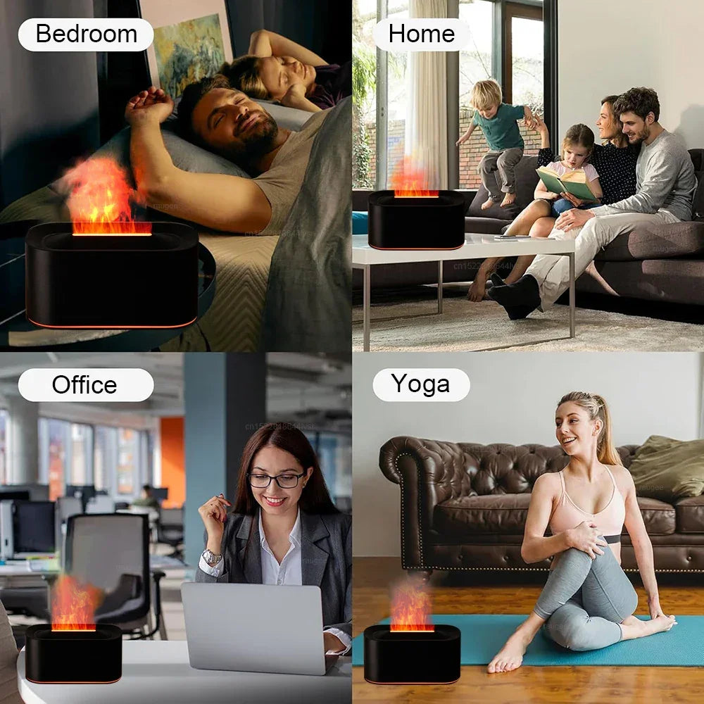 Air Aroma Humidifier USB Desktop Flame Humidifier for Home Mini Air Humidifier Fragrance Essential Oil Diffuser with Night Light