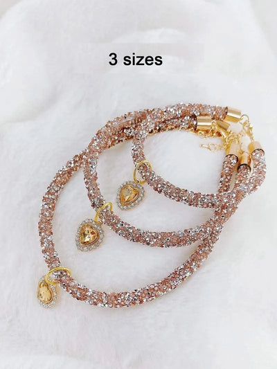 Adjustable Pet Necklace Cat Dog Collar with Diamond Zircon Heart Pendant Jewelry Luxury Metal Puppy Collars Dog Accessories