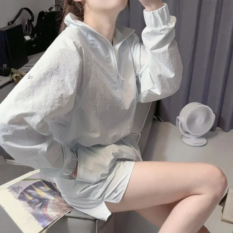 Jacket Shorts Tracksuit Women Two Piece Set Half Zipper Quick Drying Casual Loose Run Sports Sunscreen Shorts 2 Piece Sets