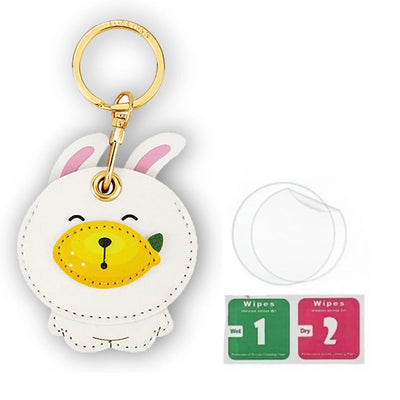 White leather bunny keychain with hand straps for AirTag holder