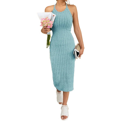 Women's sweater dresses, round neck, solid color, versatile, without belt, knitted sweater dress