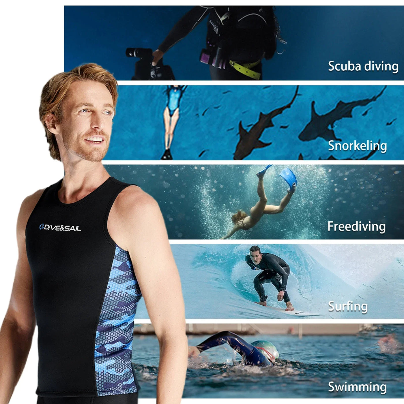 Men Wetsuit Vest Surfing  Water Sports Swimsui Vest Diving Sleeveless Vest for Canoeing Swimming Men Swimsui Vest