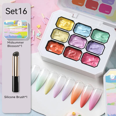 UR SUGAR 4 In 1 Pat Painting Gel Nail Polish Set 9 Colors Semi Permanent Soak Off UV LED Nails With Sponge Gradient For Nail DIY