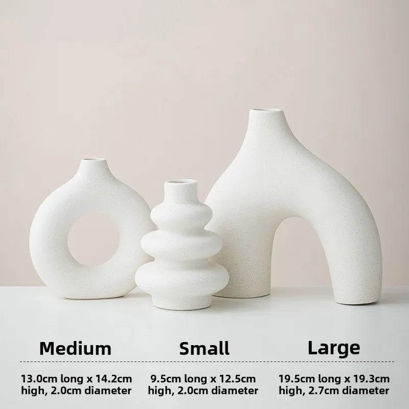 Bohemian Ceramic Vases Set of 3 White Round Geometric Design Handmade Terracotta Flower Pot Home Decor