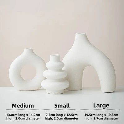 Bohemian Ceramic Vases Set of 3 White Round Geometric Design Handmade Terracotta Flower Pot Home Decor