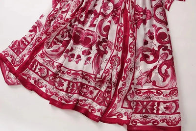 Seifrmann Spring Autumn Designer Women's V-neck Flying sleeve Lace up Print Loose Holiday robe Dresses