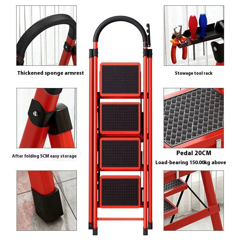 Adjustable Zigzag Folding Ladder 3 4 5 6 Step Thickened Carbon Steel Engineering Ladder Stable Climbing Tool for Home And Garden