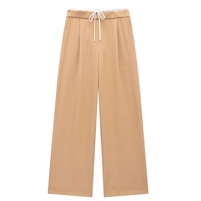 HXAO Women Pants Summer Baggy Pants For Woman Pleats Casual Black Pants Office Lace Up Fluid Trousers Boxer Gray Womens Pants