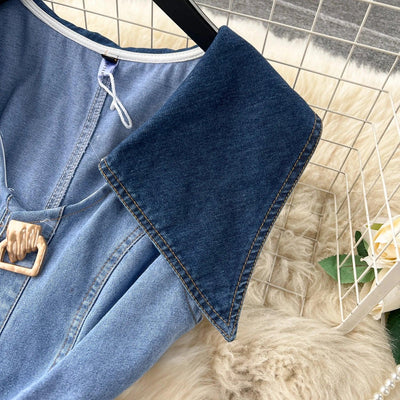 Designer Denim Dress Women Long Dresses Single Breasted Big Turn-down Collar Waist Slimming Temperament Split A-Line Vestidos