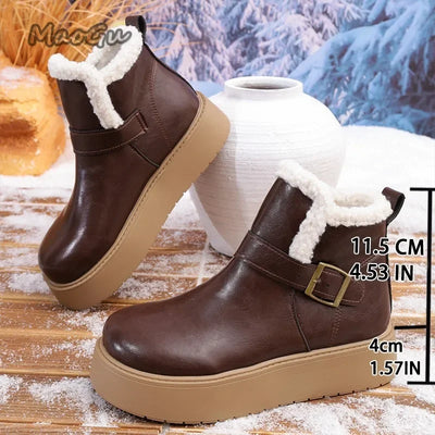 New Winter Women Snow Boots Warm Female Antiskid Soft Leather Shoes Non-Slip Thermal Plush Ankle Boots Size 35-40 Botas Mujer