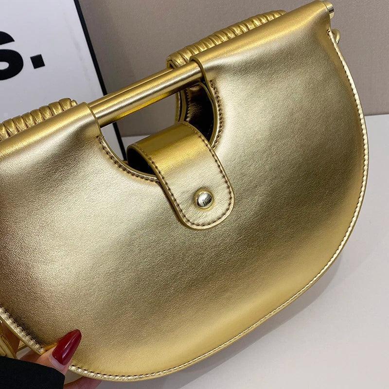 Handbags for women 2025 new gold luxury designer brand handwoven noodle bags rope knotted pulled half moon silver