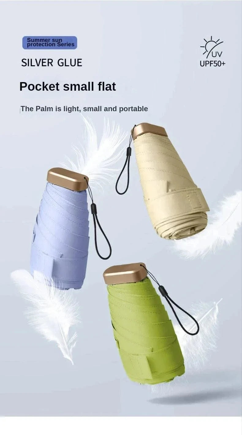 1Pc 55% Off Mini Sun Umbrella Pocket Rain Umbrella Vinyl Folding UV Ultraviolet Protection Sun Shade Pocket Parasol Capsule
