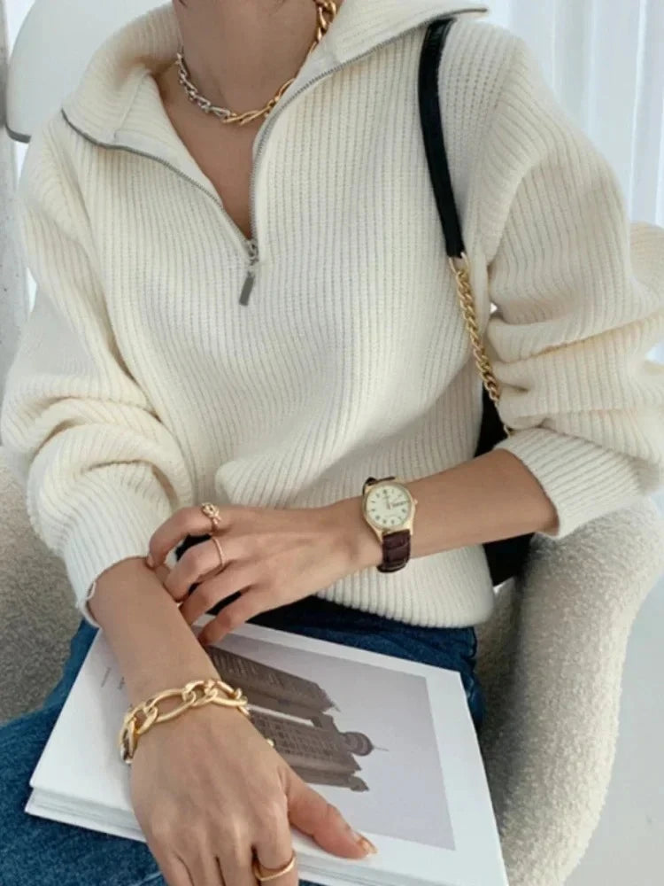 Women's Sweaters 2025 Autumn Winter Long Sleeve Top Loose Knitted Turtleneck Zipper Fashion Pullover Women Oversized Sweater