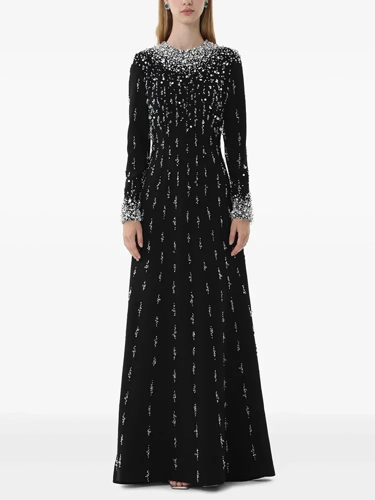 HIGH STREET Newest Fashion 2025 Designer Maxi Dresses Women's Formal Long Sleeve Luxurious Beaded Long Maxi Dress