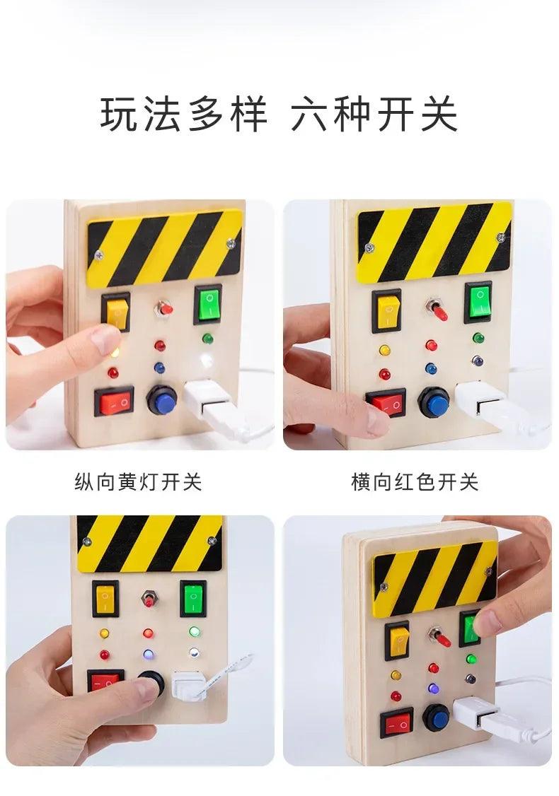 Montessori busy board sensory toys wooden with led light switch control travel activities children games for 2-4 years