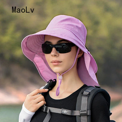 Summer Hat Women Outdoor UV Anti Neck Protection Sun Visor men Fishing Hiking Wide Brim Shawl Sunscreen Ponytail Cap undefine