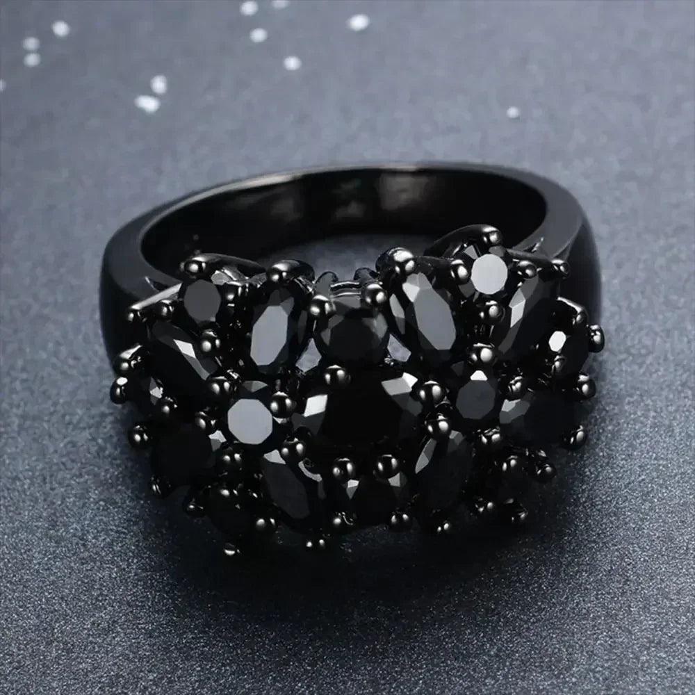 Luxury rings unique black oval inlaid cross border vintage big wedding for women men fashion jewelry accessories