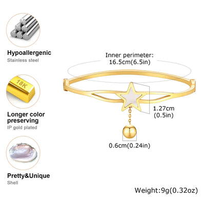 Statement Bangles Gold Plated, Star With Ball Charms Roman Numeral Rhinestone Bracelet, Elegant Party Jewelry for Women