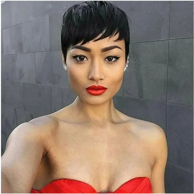 Boy Cut Short Human Hair Wigs for Women Short Pixie Cut Wigs Human Hair Natural Black Layered Cut Cheap duby Machine Made Wigs